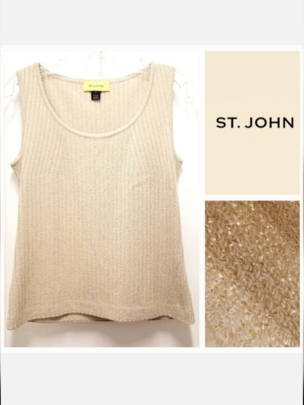 St. John Sleeveless Tank Top Gold Metallic Santana Knit Sz Small Quiet Luxury